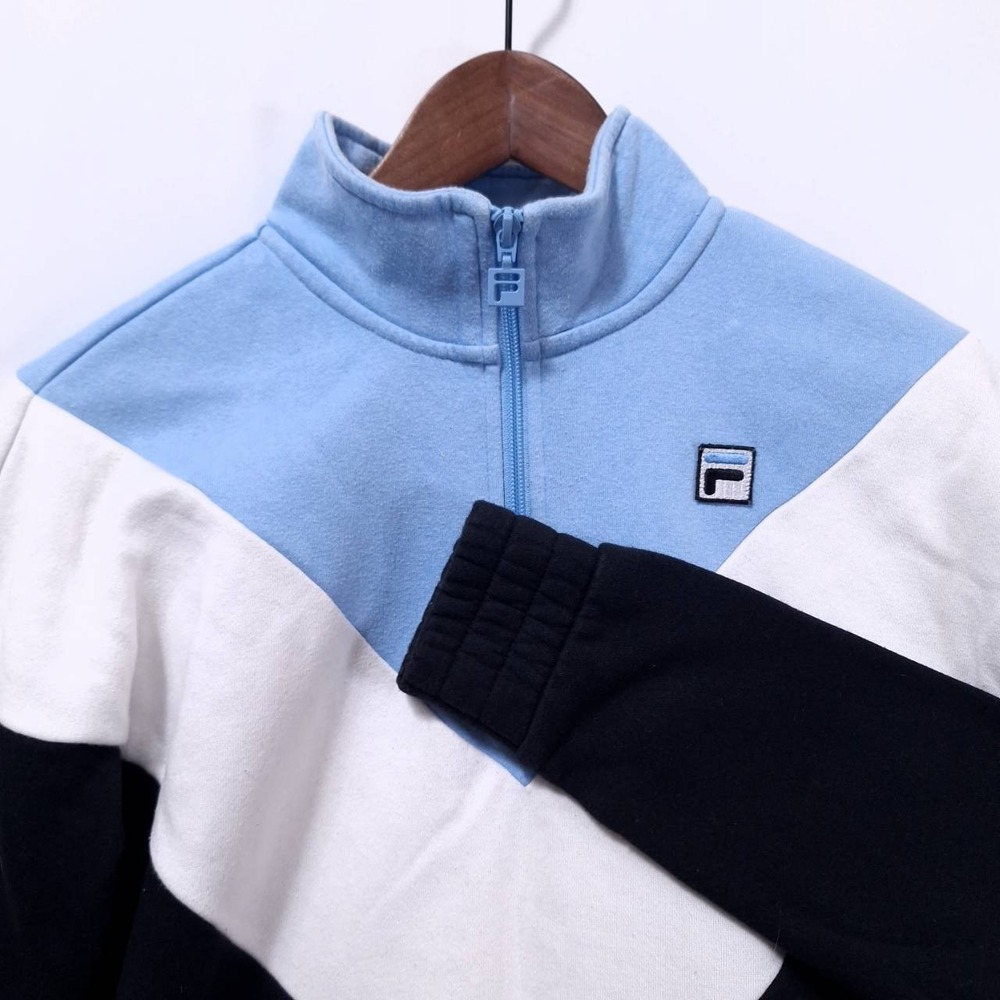 Fila Colorblock Chevron 1/4 Zip Pullover Sweatshirt Women S Athletic‎ Retro Blue